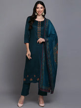 Cotton Green Embroidered Straight Kurta Pant With-VKSKD1933